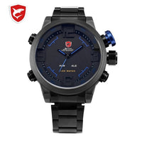 Gulper SHARK Sport Watch Brand Mens Black Luxury Full Steel Band Digital Calendar Wristwatches Quartz Relogio Masculino /SH103