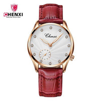 Chenx Fashion Female's Watches Pink Leather Girl Wristwatches Elegant Diamond Quartz Clocks comfortable Buckle Round Case hour