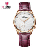 Chenx Fashion Female's Watches Pink Leather Girl Wristwatches Elegant Diamond Quartz Clocks comfortable Buckle Round Case hour