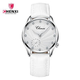 Chenx Fashion Female's Watches Pink Leather Girl Wristwatches Elegant Diamond Quartz Clocks comfortable Buckle Round Case hour