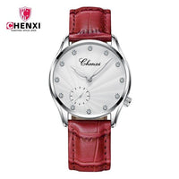 Chenx Fashion Female's Watches Pink Leather Girl Wristwatches Elegant Diamond Quartz Clocks comfortable Buckle Round Case hour