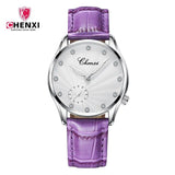 Chenx Fashion Female's Watches Pink Leather Girl Wristwatches Elegant Diamond Quartz Clocks comfortable Buckle Round Case hour