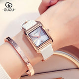 2018 Fashion GUOU Brand Simple Style Rose Gold Rectangle Dial Leather Women' Female' Quartz Wrist Watch Gift High Quality