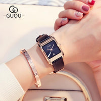 2018 Fashion GUOU Brand Simple Style Rose Gold Rectangle Dial Leather Women' Female' Quartz Wrist Watch Gift High Quality