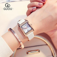 2018 Fashion GUOU Brand Simple Style Rose Gold Rectangle Dial Leather Women' Female' Quartz Wrist Watch Gift High Quality