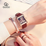 2018 Fashion GUOU Brand Simple Style Rose Gold Rectangle Dial Leather Women' Female' Quartz Wrist Watch Gift High Quality