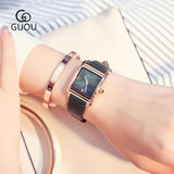 2018 Fashion GUOU Brand Simple Style Rose Gold Rectangle Dial Leather Women' Female' Quartz Wrist Watch Gift High Quality