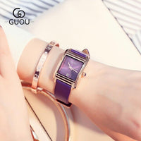 2018 Fashion GUOU Brand Simple Style Rose Gold Rectangle Dial Leather Women' Female' Quartz Wrist Watch Gift High Quality