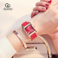 2018 Fashion GUOU Brand Simple Style Rose Gold Rectangle Dial Leather Women' Female' Quartz Wrist Watch Gift High Quality