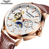 GUANQIN 2018 watch men Luminous clock men Automatic waterproof Mechanical leather rose gold skeleton business relogio masculino