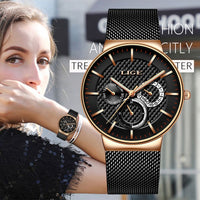 LIGE New Women Fashion Watch Creative Lady Casual Watches Stainless Steel Mesh Band Stylish Desgin Luxury Quartz Watch for Women